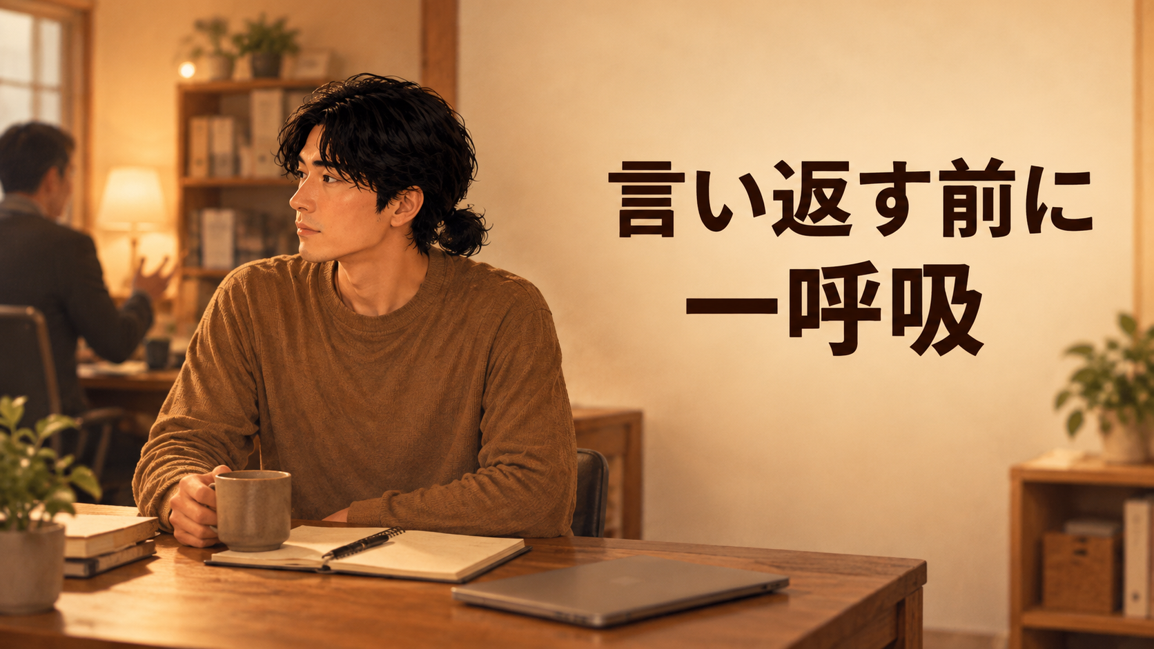 上司に言い返す前に一呼吸おく男性